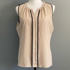 Calvin Klein Beige and Black Sleeveless Blouse